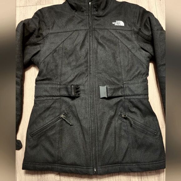 The North Face Hyvent Wool Blend Hooded Belted Jacket Black Size SP - Picture 3 of 11